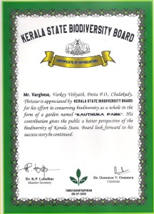 Certificate of Kerala state biodiversity board