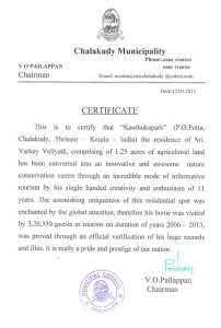 Municipal Certification that Kauthukapark was visited by 3,20,330.00 tourists on duration of years 2006-2013